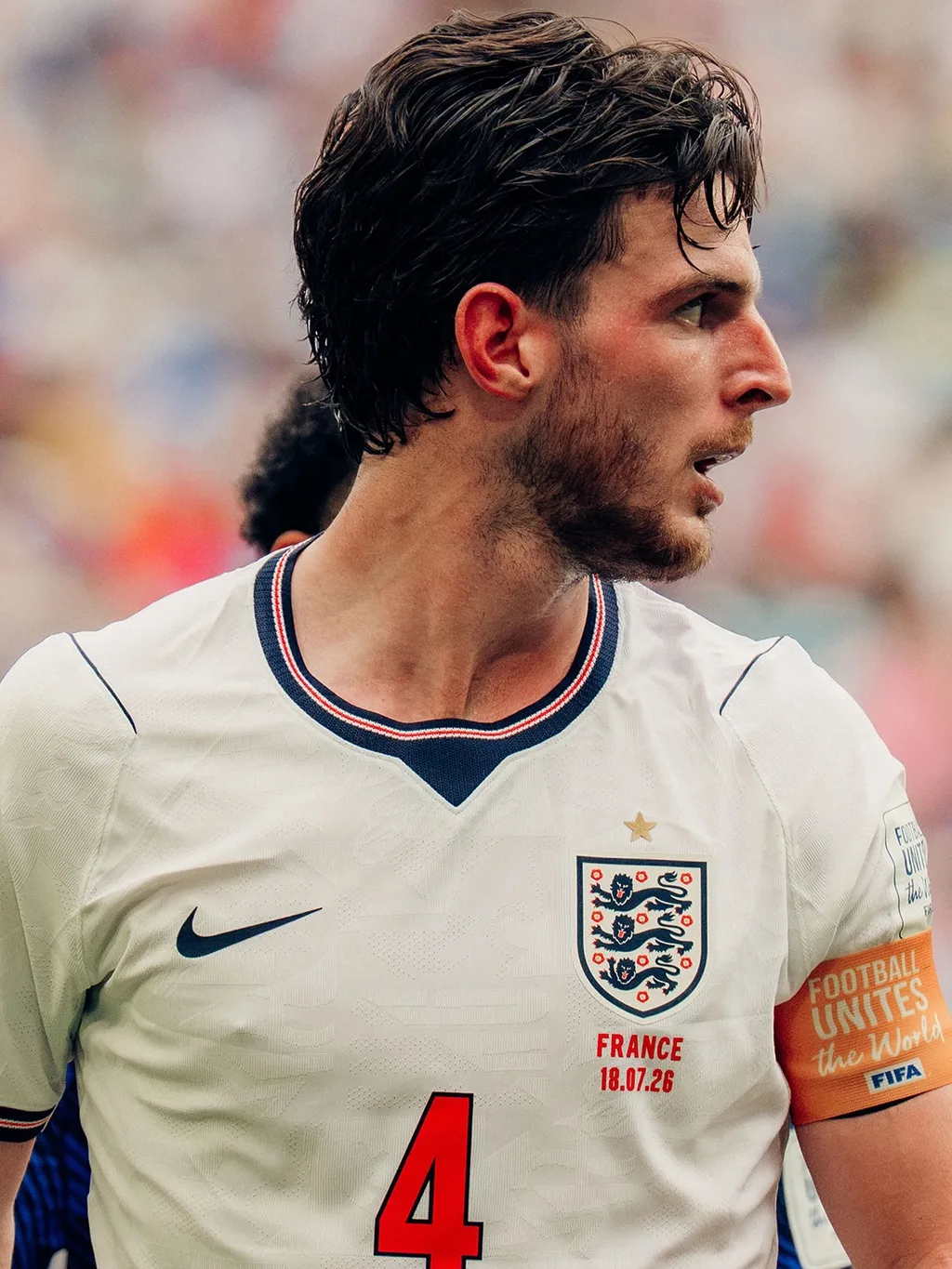 England captain Declan Rice looking across the pitch